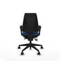 Chaise Elche Asynchrone Tissu Bleu foncé Base pyramidale noire Accoudoirs fixes Sans appui-tête Roulettes 65mm nylon