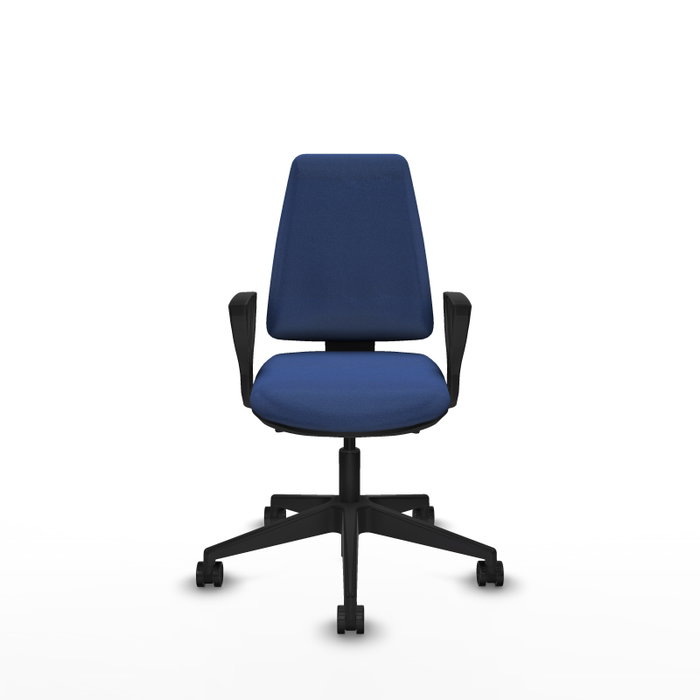 Chaise Elche Asynchrone Tissu Bleu foncé Base pyramidale noire Accoudoirs fixes Sans appui-tête Roulettes 65mm nylon Chaise Elche Asynchrone Tissu Bleu foncé Base pyramidale noire Accoudoirs fixes Sans appui-tête Roulettes 65mm nylon