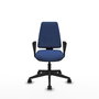 Chaise Elche Asynchrone Tissu Bleu foncé Base pyramidale noire Accoudoirs fixes Sans appui-tête Roulettes 65mm nylon