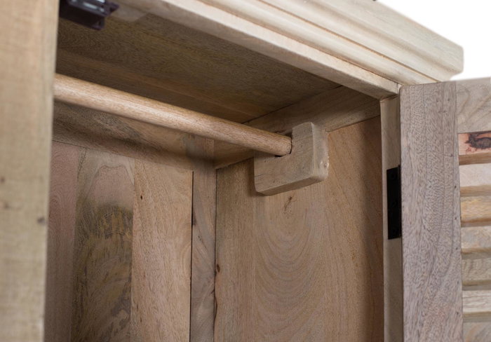 GINER Y COLOMER Armoire 2 portes en bois de manguier massif couleur naturelle 180 cm haut - 1 barre à vêtements et 2 étagères