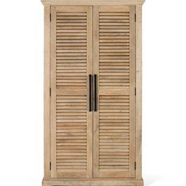 GINER Y COLOMER Armoire 2 portes en bois de manguier massif couleur naturelle 180 cm haut - 1 barre à vêtements et 2 étagères