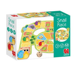 Goula Snail Race - Jeu de société éducatif Course d'escargots en bois pour enfants dès 3 ans - Plateau, 4 escargots et dé - Multilingue