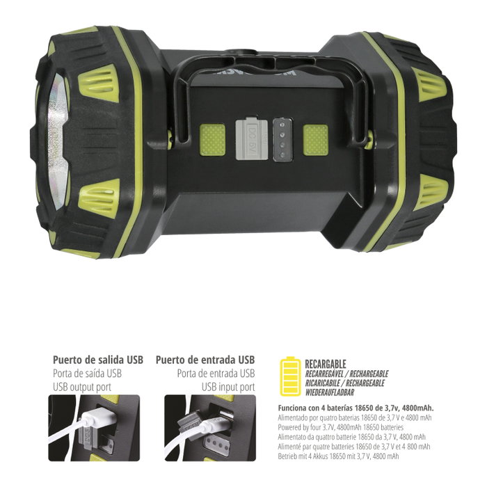 WOLFPACK LINEA PROFESIONAL Lampe LED Multiusos 3 en 1 Rechargeable 400 Lumens WOLFPACK LINEA PROFESIONAL Lampe LED Multiusos 3 en 1 Rechargeable 400 Lumens