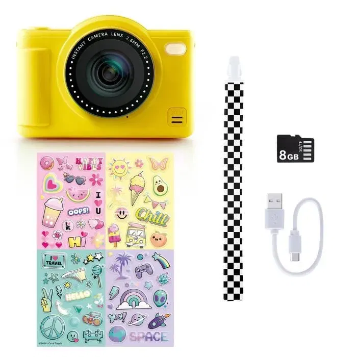 Canal Toys CLK 040 Appareil Photo Numérique Pop Compact Jaune pour Enfants avec Créateur de Photos et Carte SD 8 Go Incluse - Photo et Vidéo