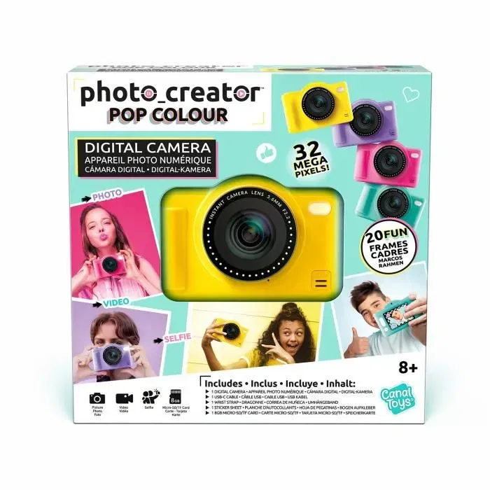 Canal Toys CLK 040 Appareil Photo Numérique Pop Compact Jaune pour Enfants avec Créateur de Photos et Carte SD 8 Go Incluse - Photo et Vidéo