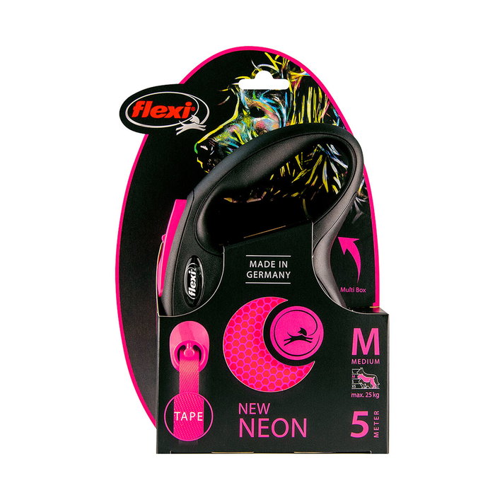 Flexi Laisse enrouleur New NEON Rose fluo 5m - Taille S