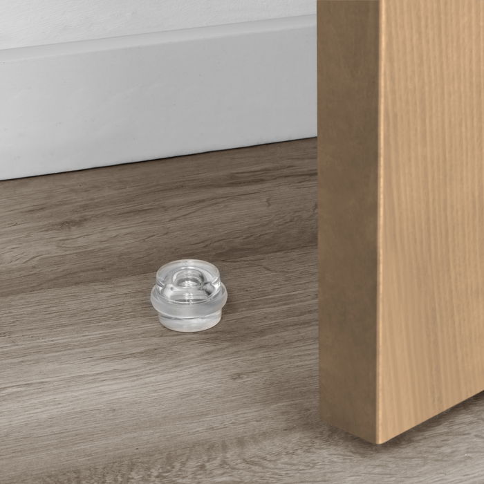 Emuca Lot de 6 butées de porte cylindriques adhésives, fixation au sol, Plastique, Transparent