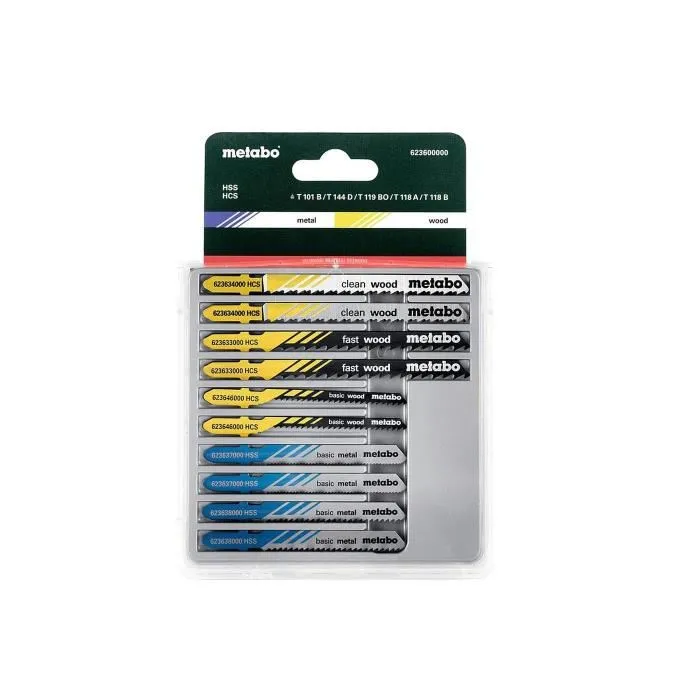 Metabo - Lot de 10 lames pour scie sauteuse - Bois, métal, plastique - HCS/HSS bimétal - Longueur 80 mm Metabo - Lot de 10 lames pour scie sauteuse - Bois, métal, plastique - HCS/HSS bimétal - Longueur 80 mm