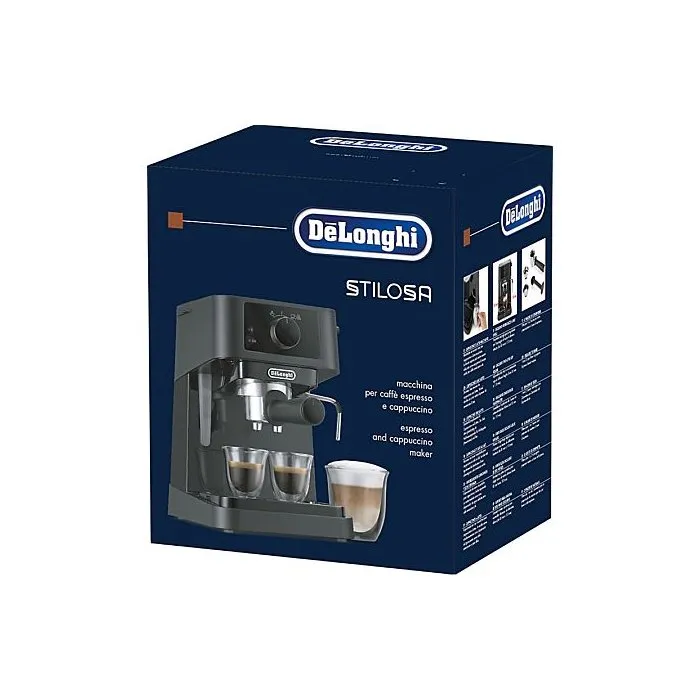 Delonghi EC230.BK Machine à Expresso Stilosa, 1100 W, Buse Vapeur, Filtres 1 et 2 Tasses, Réservoir 1L, Noir