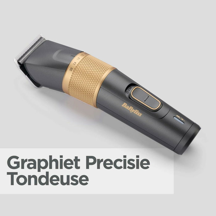 Babyliss Tondeuse à Cheveux Professionnelle Graphite Precision Sans Fil, 160 min Autonomie, 28 Réglages Longueur (0.6-28mm), 8 Sabots