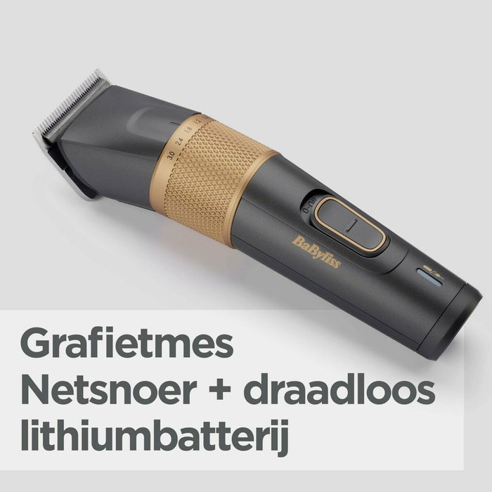 Babyliss Tondeuse à Cheveux Professionnelle Graphite Precision Sans Fil, 160 min Autonomie, 28 Réglages Longueur (0.6-28mm), 8 Sabots