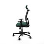 Chaise Yunquera Synchro 4 positions tissu Vert foncé Maille Noir Base en nylon noir Accoudoir 1D Appui-tête 1D Roulettes 65mm nylon