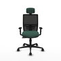 Chaise Yunquera Synchro 4 positions tissu Vert foncé Maille Noir Base en nylon noir Accoudoir 1D Appui-tête 1D Roulettes 65mm nylon