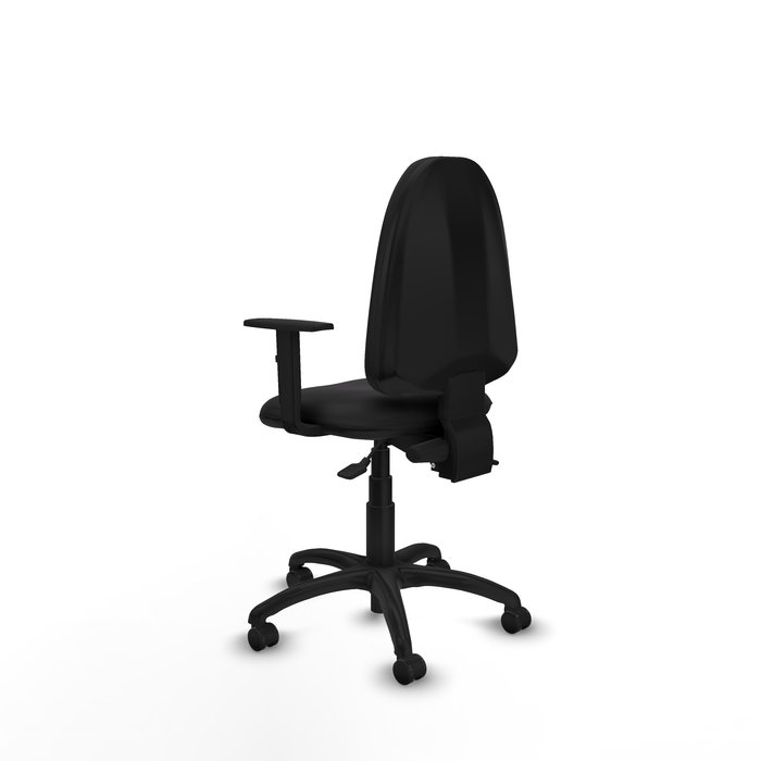 Chaise de bureau Aýna avec mécanisme asynchrone, revêtement en simili cuir noir. Équipée d'une base en polyamide noir, d'accoudoirs 1D et de roulettes pour parquet Chaise de bureau Aýna avec mécanisme asynchrone, revêtement en simili cuir noir. Équipée d'une base en polyamide noir, d'accoudoirs 1D et de roulettes pour parquet