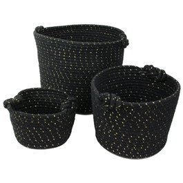 Totally Addict Lot de 3 Paniers de Rangement Noirs et Dorés