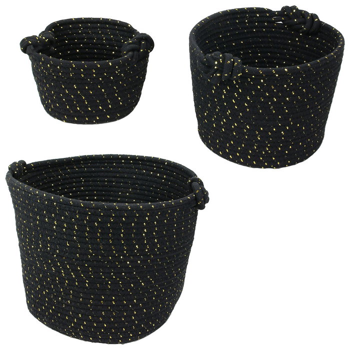 Totally Addict Lot de 3 Paniers de Rangement Noirs et Dorés