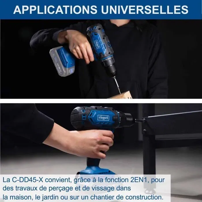 Scheppach Perceuse-visseuse sans fil C-DD45-X 20V - 45 Nm, mandrin autoserrant 13 mm, 2 vitesses, 25 niveaux de couple - Sans batterie ni chargeur Scheppach Perceuse-visseuse sans fil C-DD45-X 20V - 45 Nm, mandrin autoserrant 13 mm, 2 vitesses, 25 niveaux de couple - Sans batterie ni chargeur