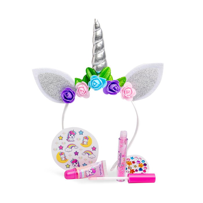 Martinelia Set de beauté Little Unicorn 85498 - Diadème unicorne avec oreilles et cuerno brillant + 3 brillants à lèvres hydratants - À partir de 3 ans