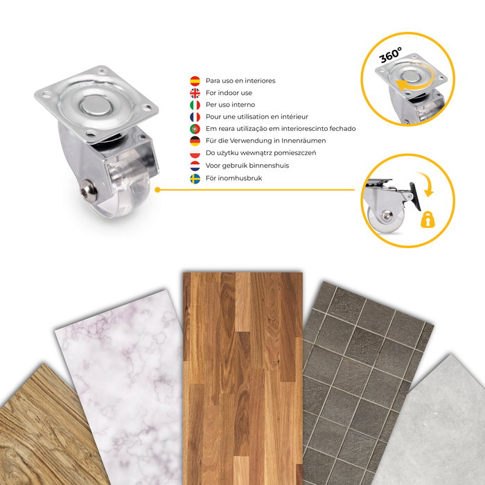 Emuca Lot de 4 roulettes transparentes Slip 3 avec plétine de montage, diamètre 35mm, Acier et Plastique