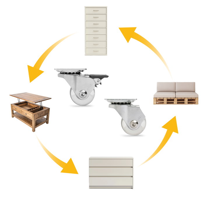 Emuca Lot de 4 roulettes transparentes Slip 3 avec plétine de montage, diamètre 35mm, Acier et Plastique