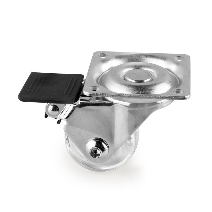 Emuca Lot de 4 roulettes transparentes Slip 3 avec plétine de montage, diamètre 35mm, Acier et Plastique