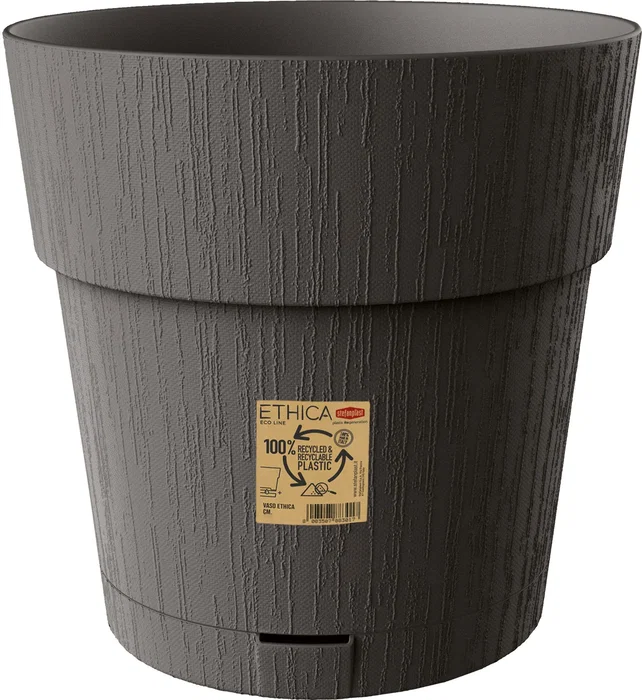 Stefanplast Pot de fleurs Ethica - Pot avec réserve d'eau - 40 x 39 cm (H) - 2 Litres - Gris Anthracite - Plastique durable