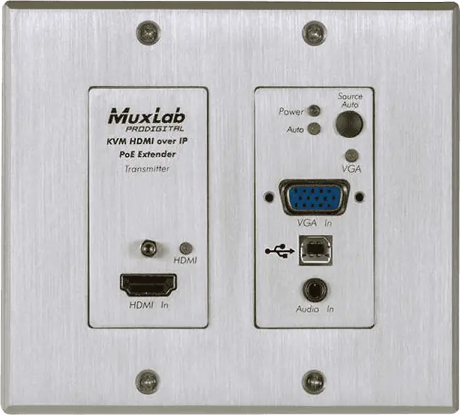 MUXLAB Wallplate Transmetteur HDMI/VGA 4K sur IP avec PoE - 128x111x42 mm