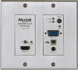 MUXLAB Wallplate Transmetteur HDMI/VGA 4K sur IP avec PoE - 128x111x42 mm