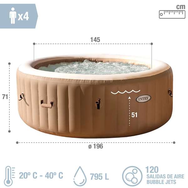 Spa gonflable Intex 196 x 71 x 196 cm Marron 795 L