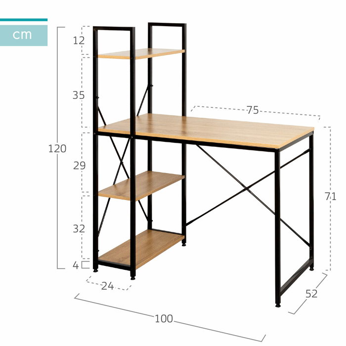 Bureau avec étagère Max Home Acier Mélamine Contre-plaqué 100 x 120 x 52 cm Bureau avec étagère Max Home Acier Mélamine Contre-plaqué 100 x 120 x 52 cm