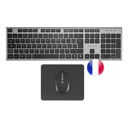Tacens 6ZENITHFR Combo Clavier AZERTY + Souris + Tapis de Souris Sans Fil 2.4 GHz, 3200 DPI, SmartKey Copilot AI, Gris