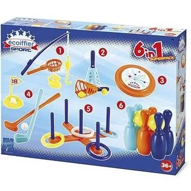 Ecoiffier - Coffret sport 6 en 1, Jeux de plein air pour enfant dès 18 mois (Pêche au canard, Frisbee, Golf, Lance-balles, Anneaux, Quilles) - Origine France Garantie Ecoiffier - Coffret sport 6 en 1, Jeux de plein air pour enfant dès 18 mois (Pêche au canard, Frisbee, Golf, Lance-balles, Anneaux, Quilles) - Origine France Garantie