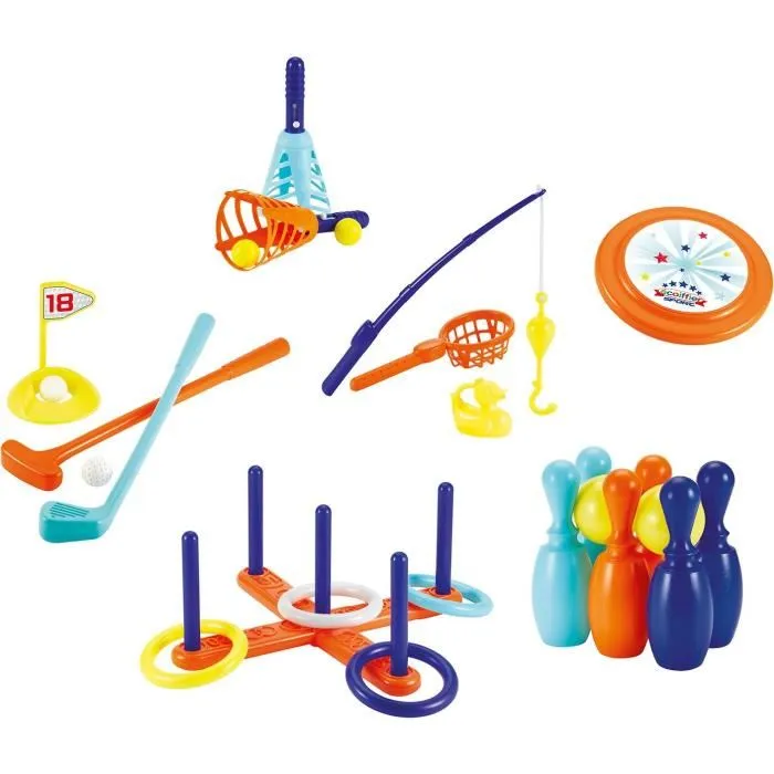 Ecoiffier - Coffret sport 6 en 1, Jeux de plein air pour enfant dès 18 mois (Pêche au canard, Frisbee, Golf, Lance-balles, Anneaux, Quilles) - Origine France Garantie Ecoiffier - Coffret sport 6 en 1, Jeux de plein air pour enfant dès 18 mois (Pêche au canard, Frisbee, Golf, Lance-balles, Anneaux, Quilles) - Origine France Garantie
