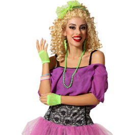 Set des années 80 vert fluo avec poignets, collier et bandeau
