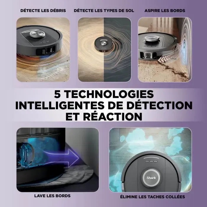 Shark Robot Aspirateur et Laveur PowerDetect NeverTouch avec Vidage Automatique, 650W, 2 Brosses Latérales - SHA0622356291736