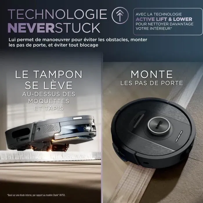 Shark Robot Aspirateur et Laveur PowerDetect NeverTouch avec Vidage Automatique, 650W, 2 Brosses Latérales - SHA0622356291736