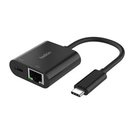Belkin INC019BTBK Adaptateur USB-C vers Ethernet Gigabit + Charge 100 W Noir, Compatible MacBook iPad Pro Surface
