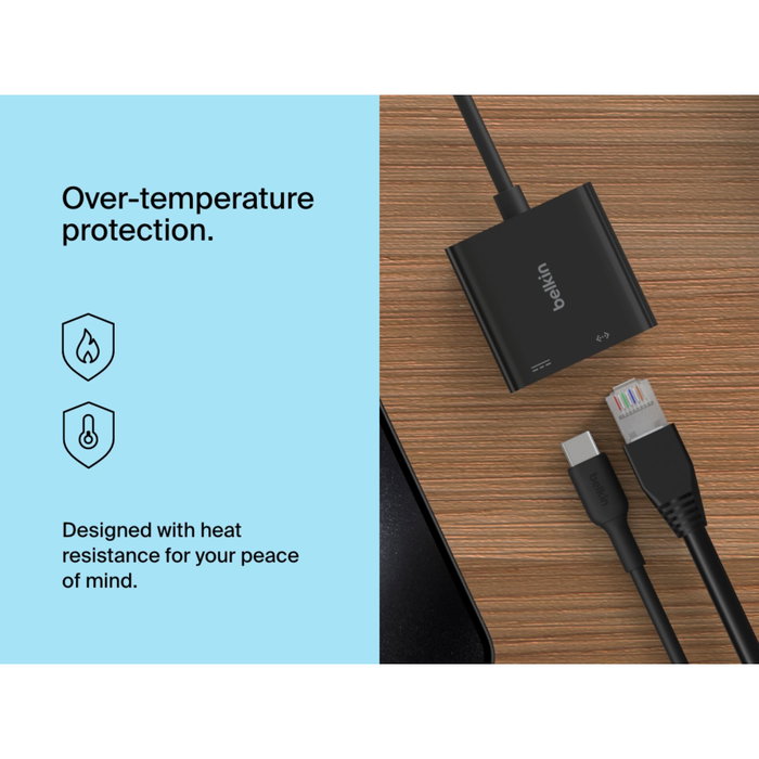 Belkin INC019BTBK Adaptateur USB-C vers Ethernet Gigabit et Charge 100W Noir Belkin INC019BTBK Adaptateur USB-C vers Ethernet Gigabit et Charge 100W Noir