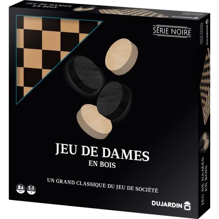 Dujardin Jeu de Dames Plateau Série Noire - Jeu de Société Stratégique pour 2 Joueurs, Dès 7 Ans, 100 Cases