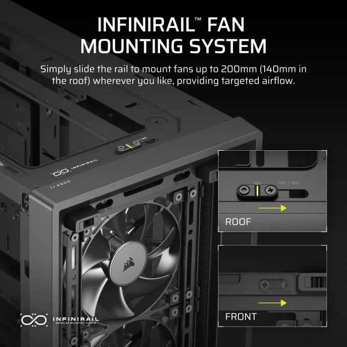 Corsair CC-9011312-WW FRAME 4000D RS Boîtier PC Moyen-Tour Noir avec Système Modulaire, Refroidissement par 3 Ventilateurs RS120 PWM et Compatibilité GPU