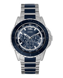 Guess W0478G2 avec cadran bleu et bracelet marron