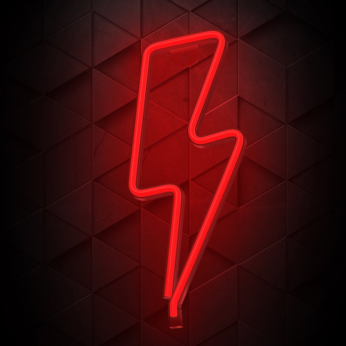 Forever Lampe Luminaire Neon LED Bolt Rouge avec Support Bureau | USB ou Piles | 34 cm