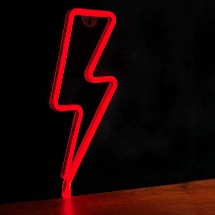 Forever Lampe Luminaire Neon LED Bolt Rouge avec Support Bureau | USB ou Piles | 34 cm