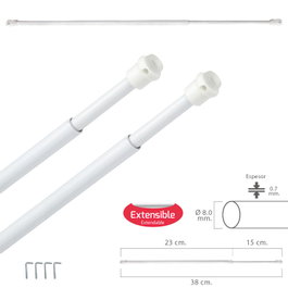 MAURER Lot de 2 barres de visillo extensibles 23/38 cm avec ventouses et supports