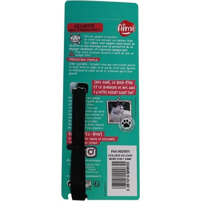 Aime Collier Velours Noir pour Chat avec Grelot et Boucle de Sécurité