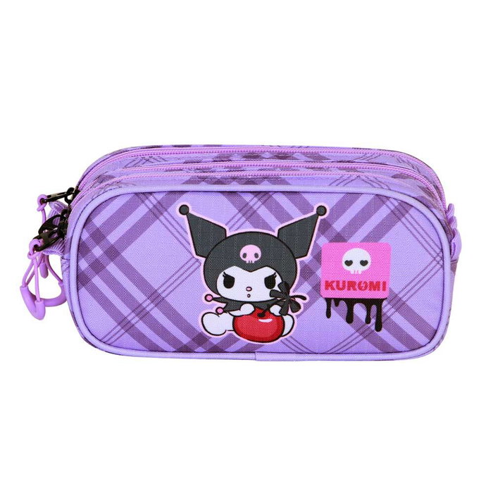 Karactermania - Étui scolaire triple Kuromi et Hello Kitty, 3 compartiments avec zip, tissu Ripstop résistant, 10x23x11 cm