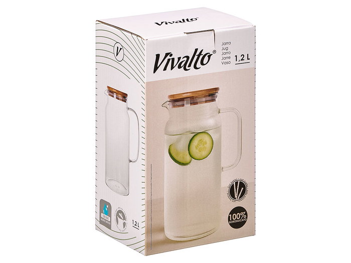 VIVALTO Carafe ronde en borosilicate 1,2L avec couvercle en bambu