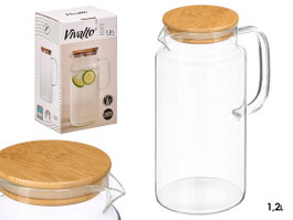 VIVALTO Carafe ronde en borosilicate 1,2L avec couvercle en bambu