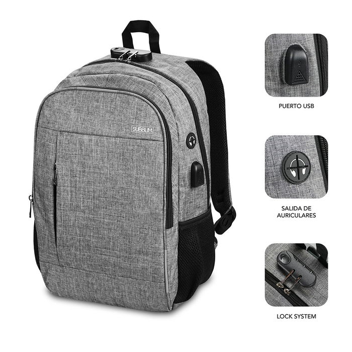 Sac à Dos pour Portable et Tablette avec Sortie USB Subblim SUB-BP-1UL0001 Gris Sac à Dos pour Portable et Tablette avec Sortie USB Subblim SUB-BP-1UL0001 Gris