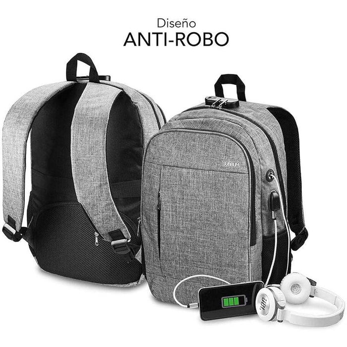 Sac à Dos pour Portable et Tablette avec Sortie USB Subblim SUB-BP-1UL0001 Gris Sac à Dos pour Portable et Tablette avec Sortie USB Subblim SUB-BP-1UL0001 Gris